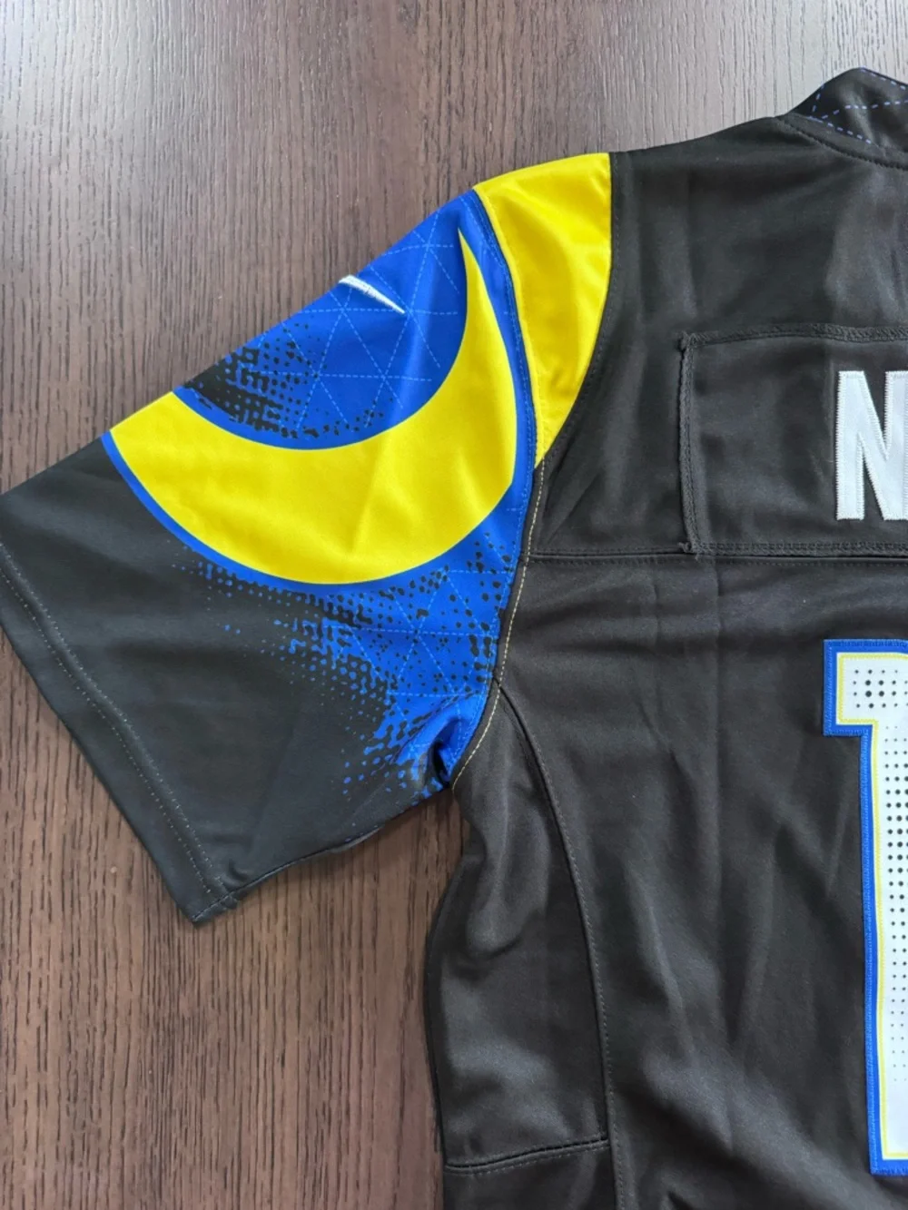Nike Los Angeles Rams Black Jersey with Blue and Yellow Accents #12